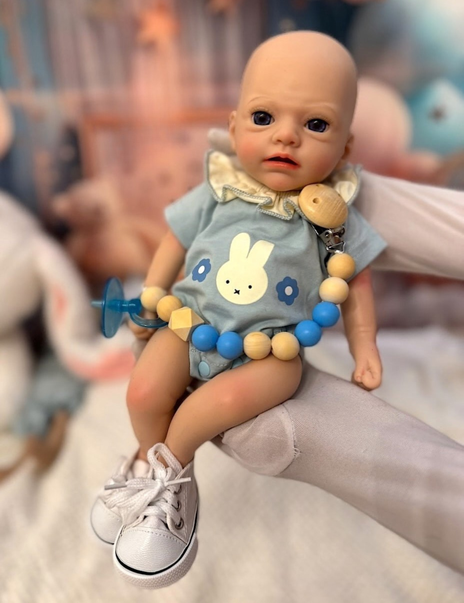 Ranita cuello bobo celeste print conejito – Para bebés reborn de 33cm