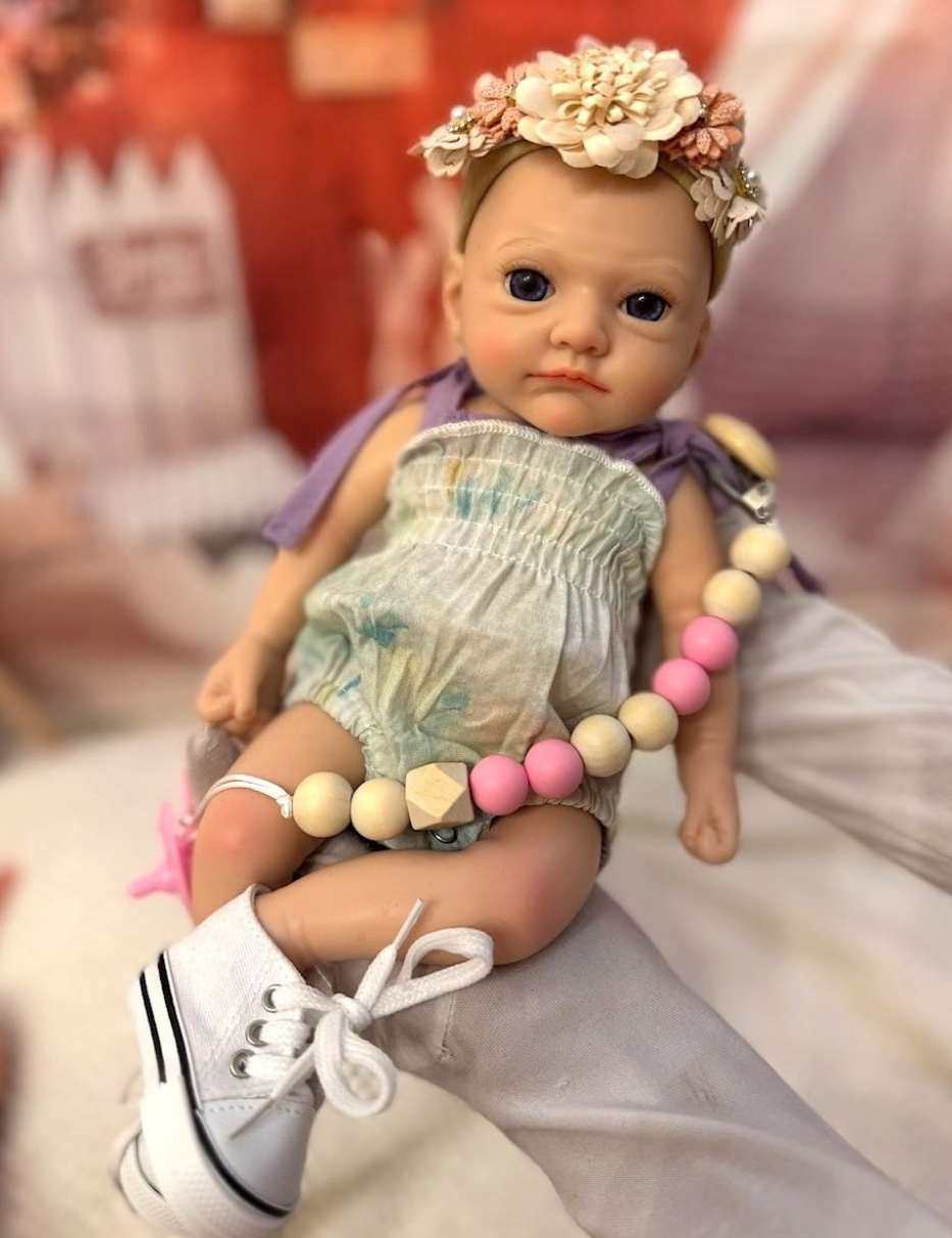 Ranita con estampado floral sobre tiras de colores – Para bebés reborn de 33 a 40 cm