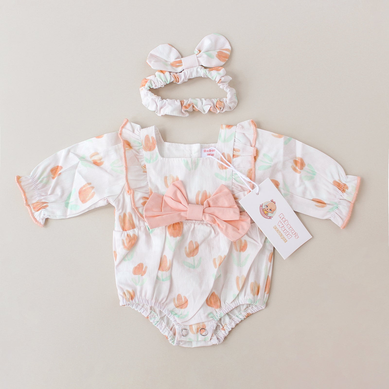 Piel con estampado floral y volantes con cierre de velcro – Para bebés reborn de 44 a 52 cm