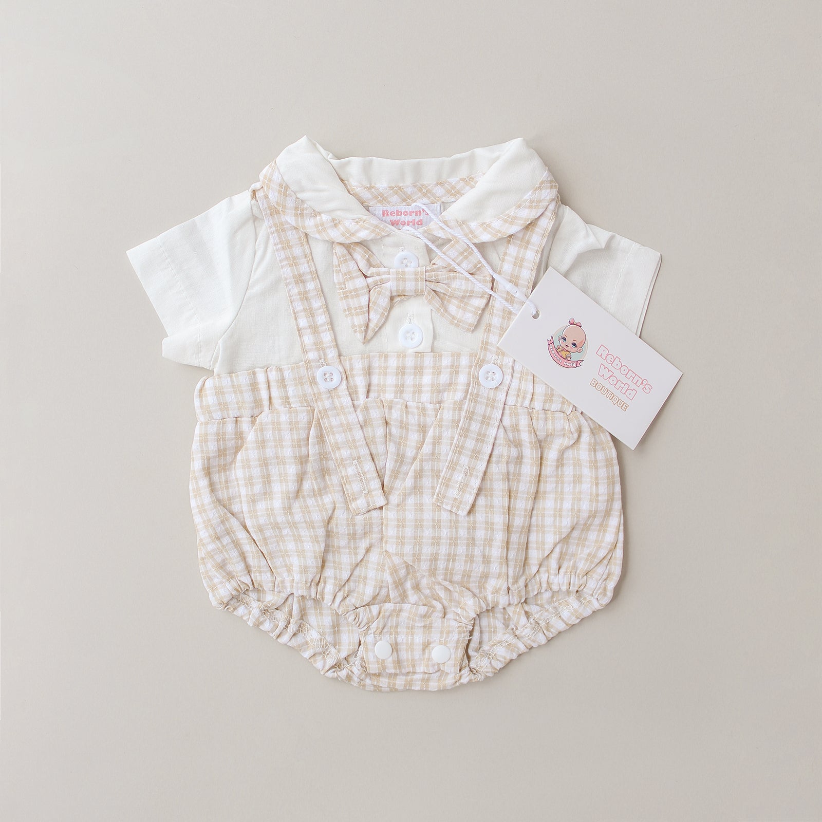 Mascota Quadro con camiseta y pajarita - Para bebés reborn de 44 a 52 cm