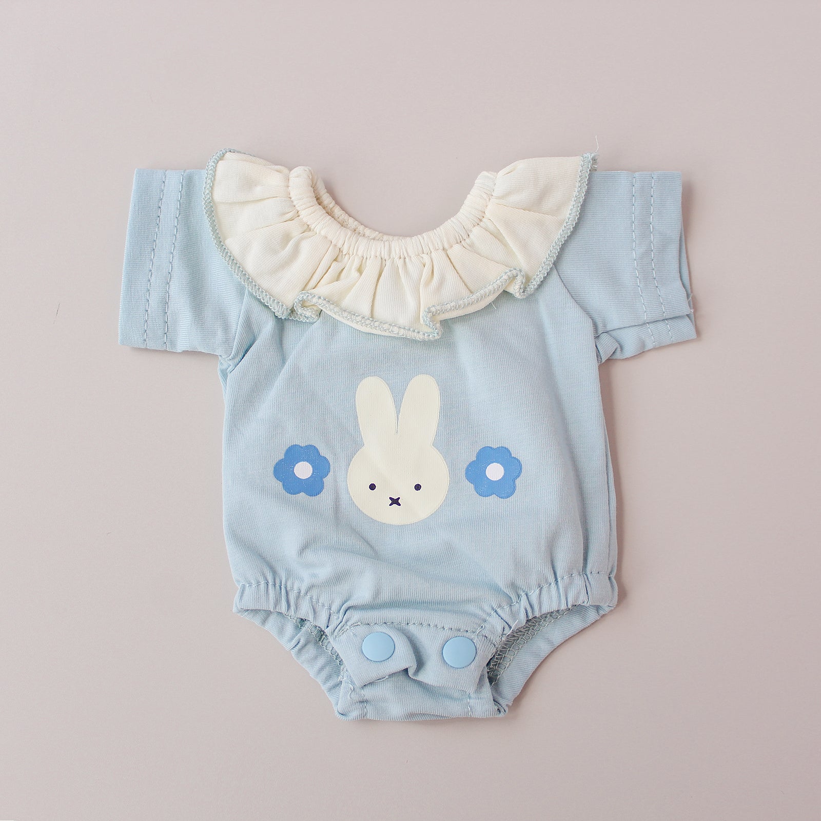 Ranita cuello bobo celeste print conejito – Para bebés reborn de 33cm