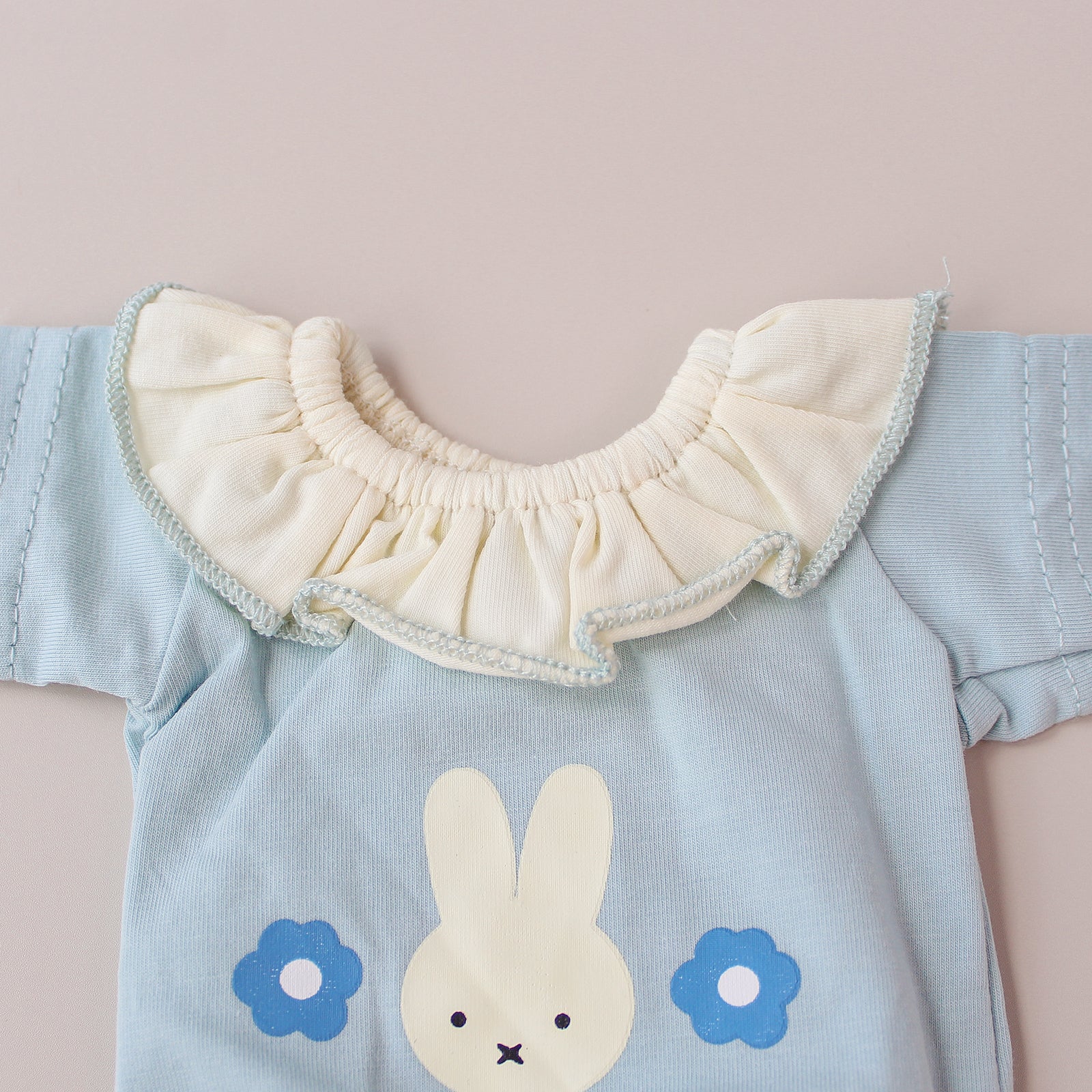 Ranita cuello bobo celeste print conejito – Para bebés reborn de 33cm